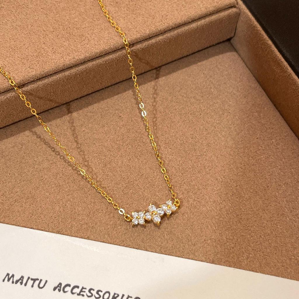 18K pozlacený S925 Sterlingové stříbro Diamantový čtyřlístek Náhrdelník pro ženy - Lehký luxusní choker