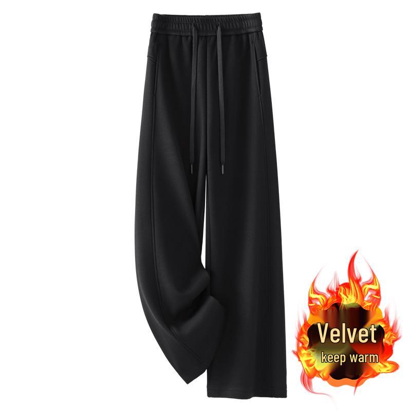 Ancola Women's 2024 Red Fleece-Lined Wide-Leg Sweatpants - Autumn/Winter Casual Straight-Leg Trousers.