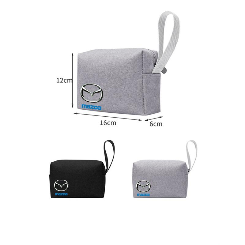 AAEW1 Storage Pocket U Disk Data Cable Zipper Bag Mobile Phone Charger Pouch for Mazda 3 Bk Bl 323 Axela Atenza CX-3 CX-4 CX5 CX-7 Car