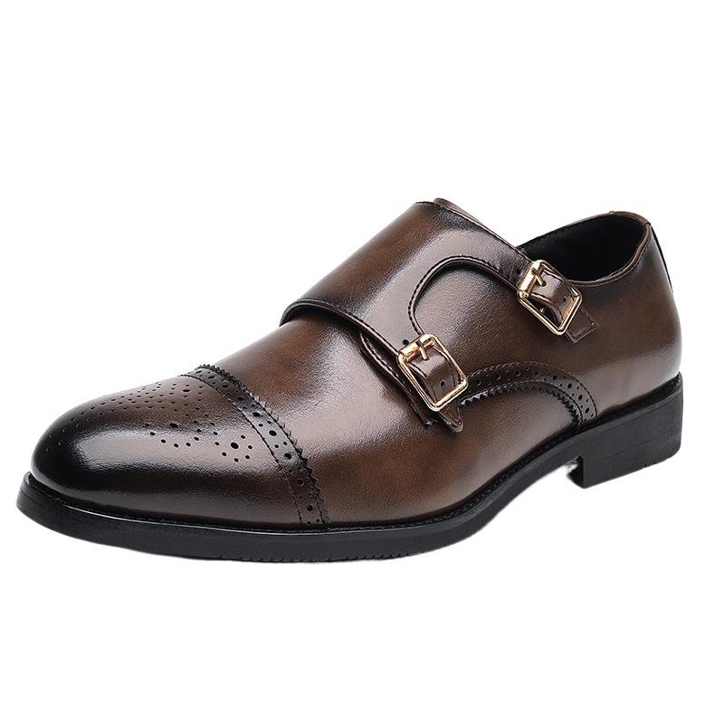 Large Size Brock Double Pin Buckle Leather Shoes Size 38-48 Nightclub British Casual Hairstylist Leather Sho