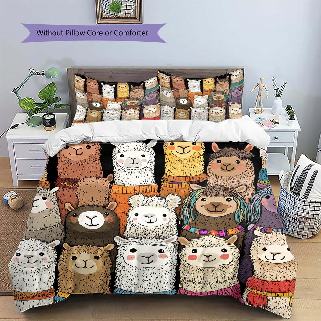 Biancheria da letto con motivo alpaca Decorazione per la casa Regalo di compleanno (1 * copripiumino + 2 * federa, senza nucleo)