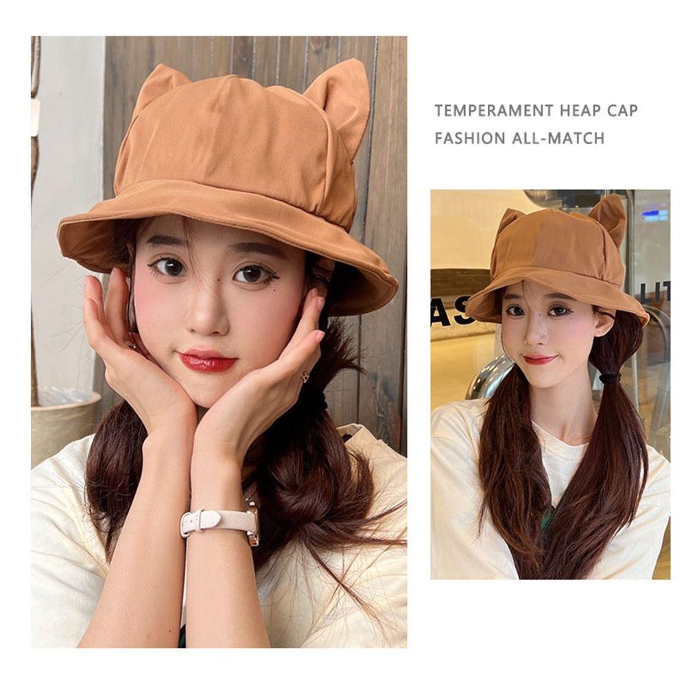 Sunscreen Bucket Hat Cat's Ears Fisherman Hats New Basin Hats  Gift