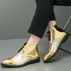 Projektant Nowy Męski Urok Złoty Patchwork Sukienka Skórzane Sznurowane Buty Dla Mężczyzn Luksusowy Dżentelmen Botki Do Kostki Ślubne Balowe Obuwie
