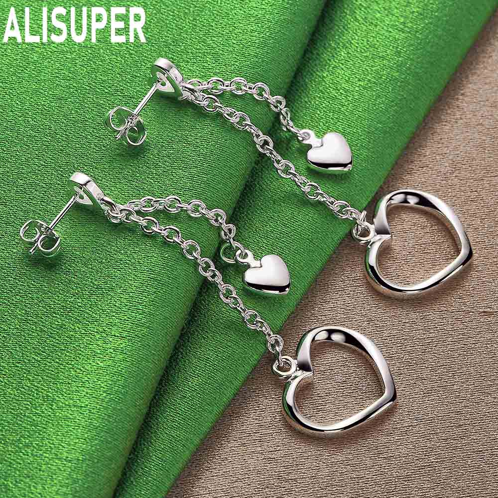 925 Sterling Silver Sweet And Cool Double Heart Tassel Earrings - Stylish Evening Jewelry