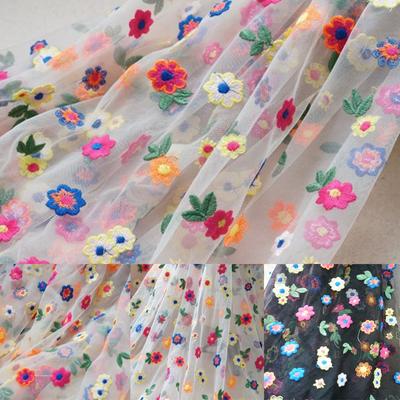 Tüll Stoff mit floraler Stickerei Spitze Bunt Mesh Braut Hochzeitskleid