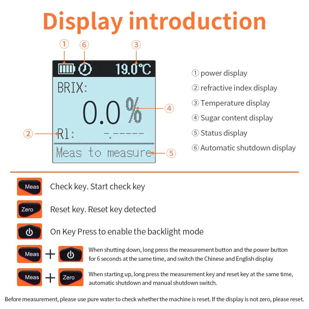 Digital Sugar Refractometer High Precision Brix Meter Portable ATC Sugar Content Detector Brix Refractive Tester for Juice Honey