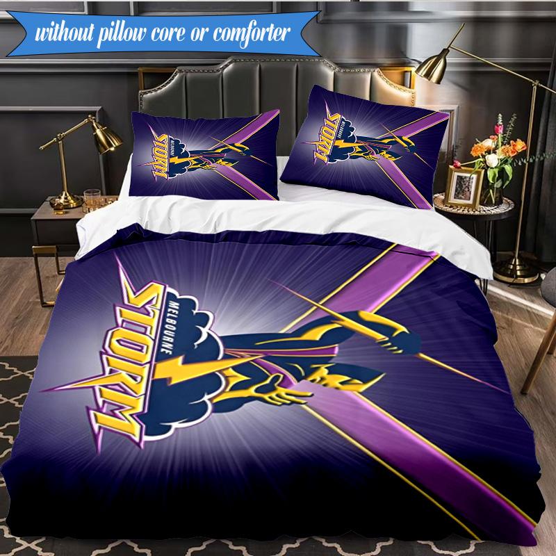 3PCS Melbourne Storm Team Bedding Set 2D Printing (Includes 1 Duvet Cover + 2 Pillowcases Coreless), Bedroom decor,Fan Gift