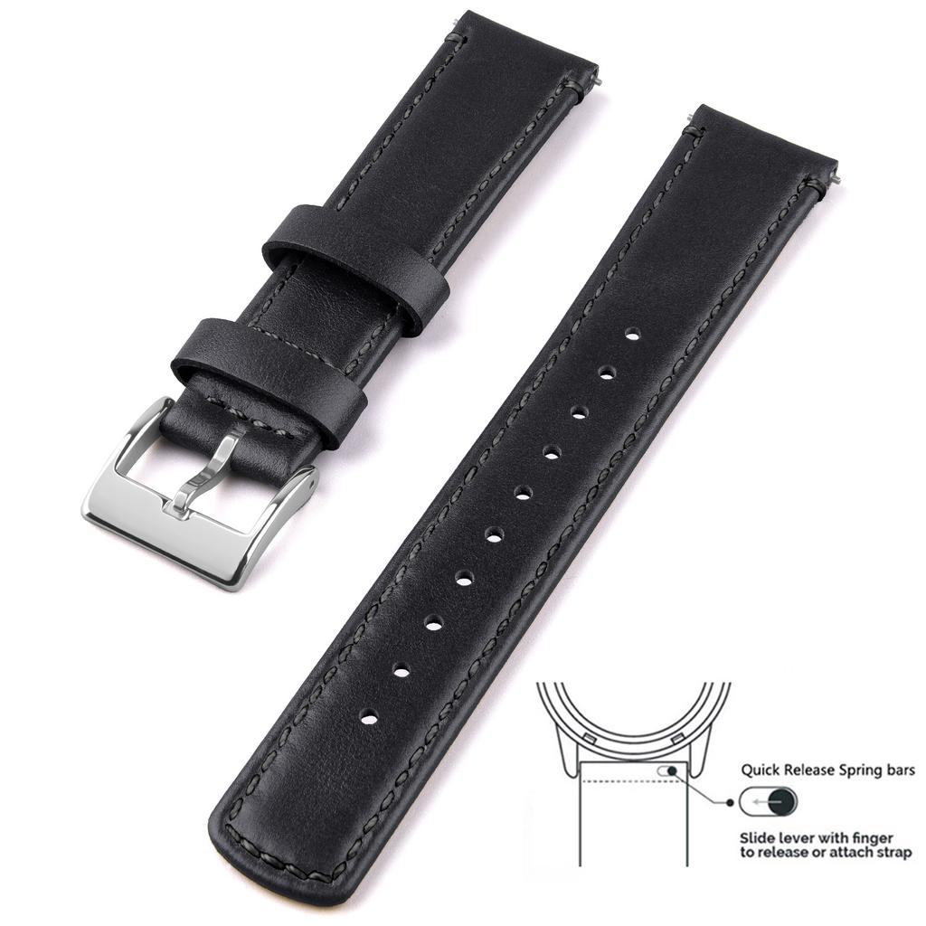 Genuine Leather Top Grain Watch Band, Quick Release 20mm/22mm Watch Strap, Fits Samsung Galaxy Watch, Men and Women Watch band