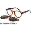 Polarized Leopard Print Round Sunglasses with Magnetic Clip-on