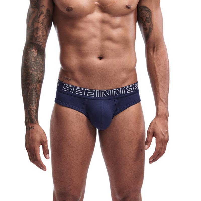 

Men s sexy simple solid color cotton briefs, trendy men s breathable triangles XXL темно-синього кольору