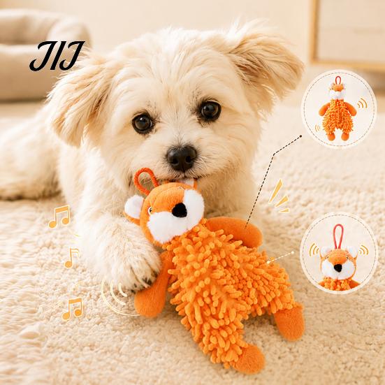 Bite Resistant Plush Toys for Dogs Squeaky Dog Toy, Fox/Rabbit/Bear Shape, Durable Bite-Resistant Interactive Toy Training Small Medium with Lanyard,