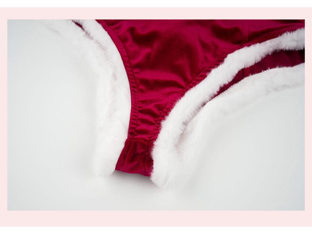 Festive Little Red Riding Hood Plush Jumpsuit - Sexy Christmas Gift Set C1034