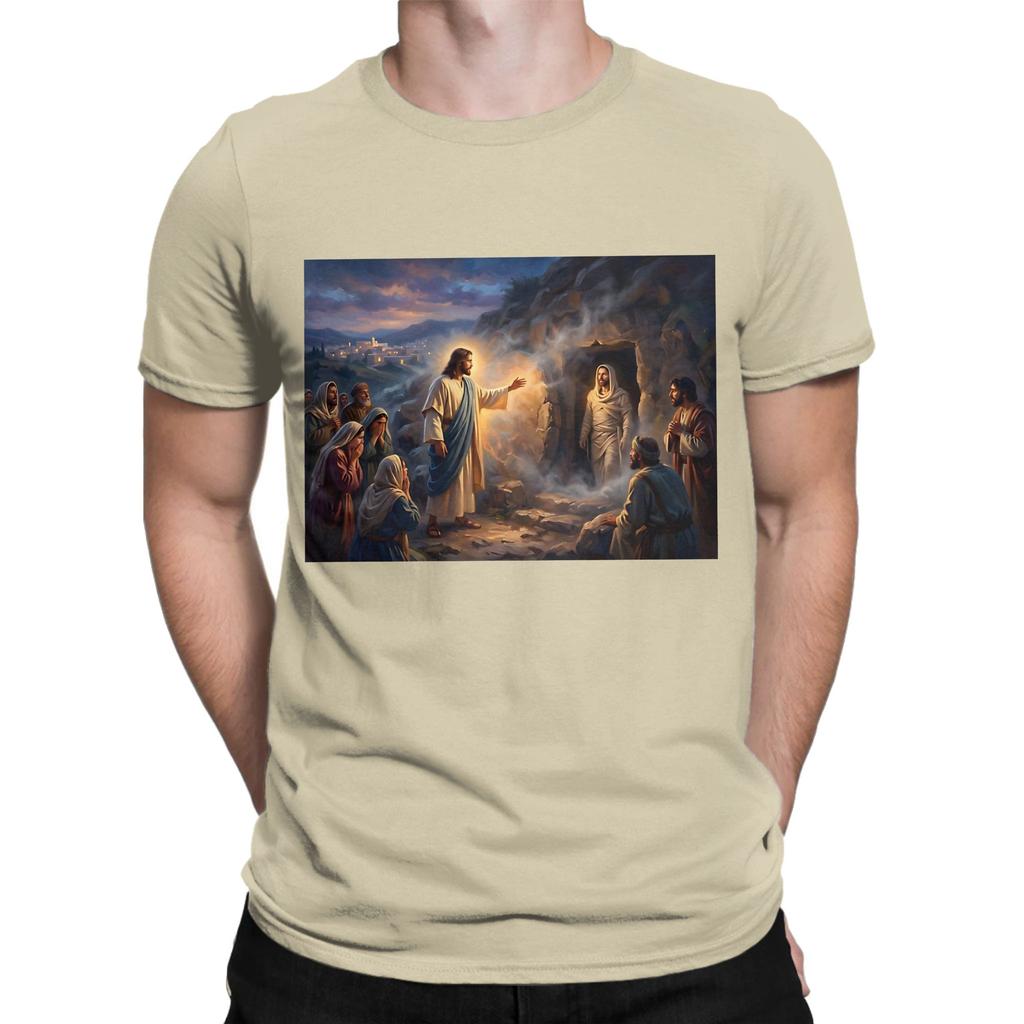 Jesus Resurrection of Lazarus Raising Biblical Painting Novelty 100 Cotton TShirt Jesus Tees Tops For Unisex