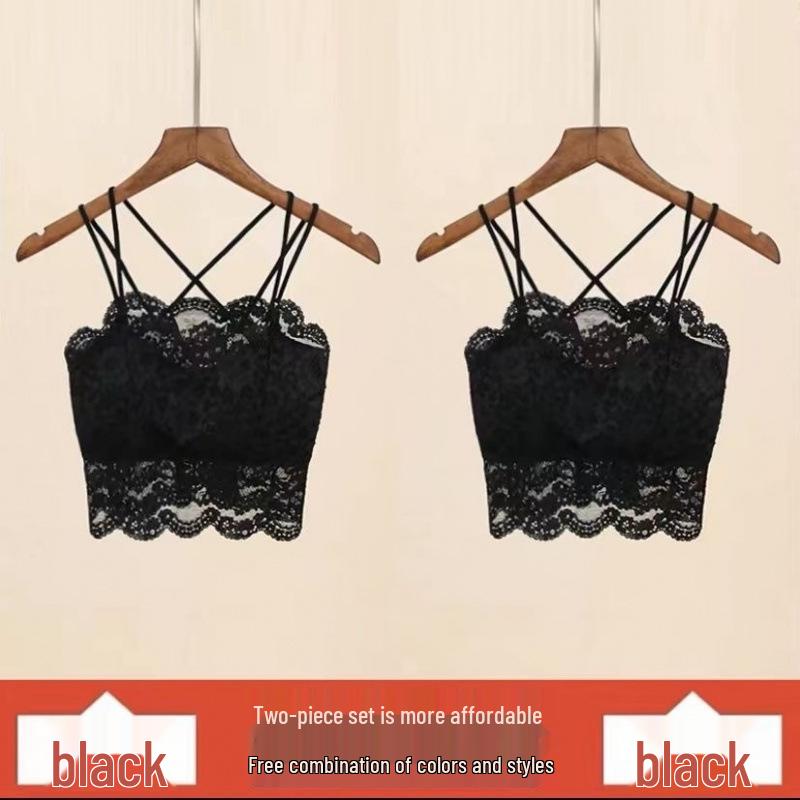 Lace Camisole Bustier Top with Strapless Back, Chest Pads, Wire-Free Push-Up, Anti-Exposure Design for Young Girls