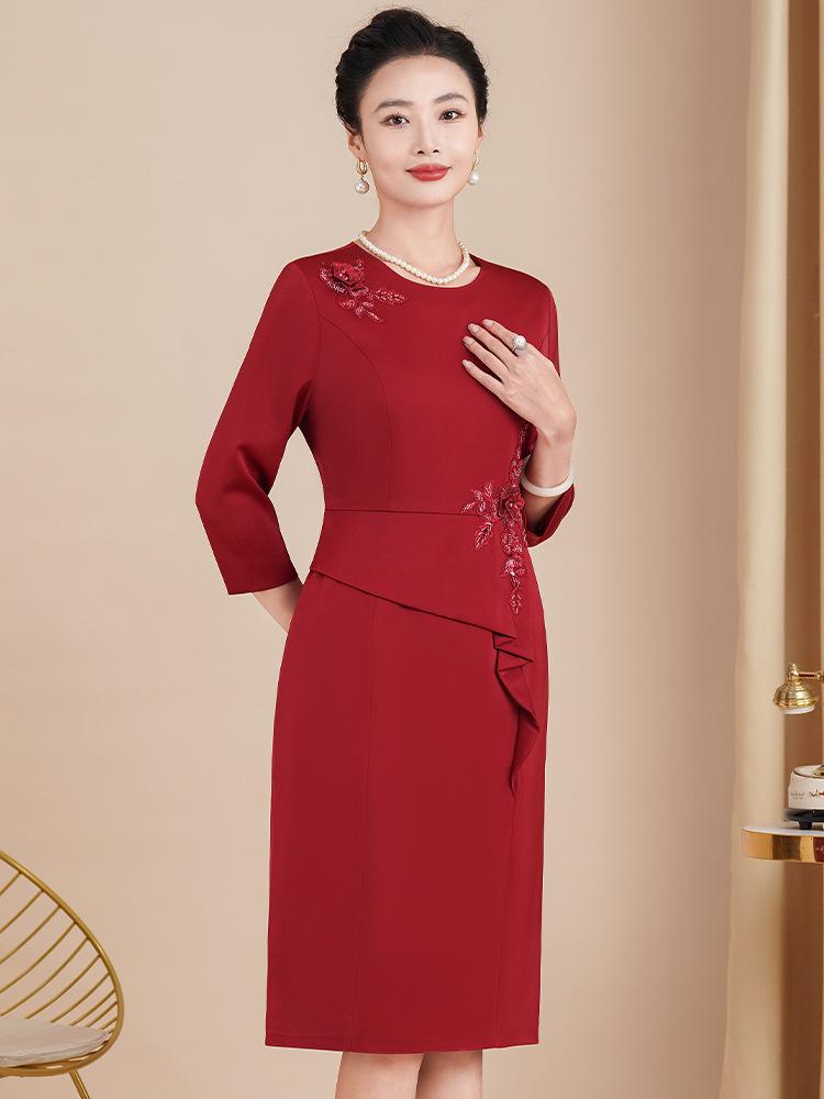 2025 Weinrot Frühling Formelles Kleid für Damen - Elegante Hochzeits- oder Bankettkleidung für Mütter und zierliche Schwiegermütter