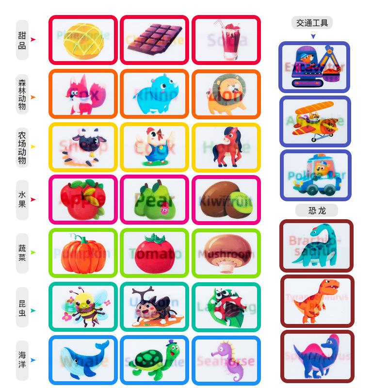 3D Animal Word Literacy Flash Card, Children 3-6 Years Old Baby Early Education Enlightenment Word Recognition Card Early Education Toy