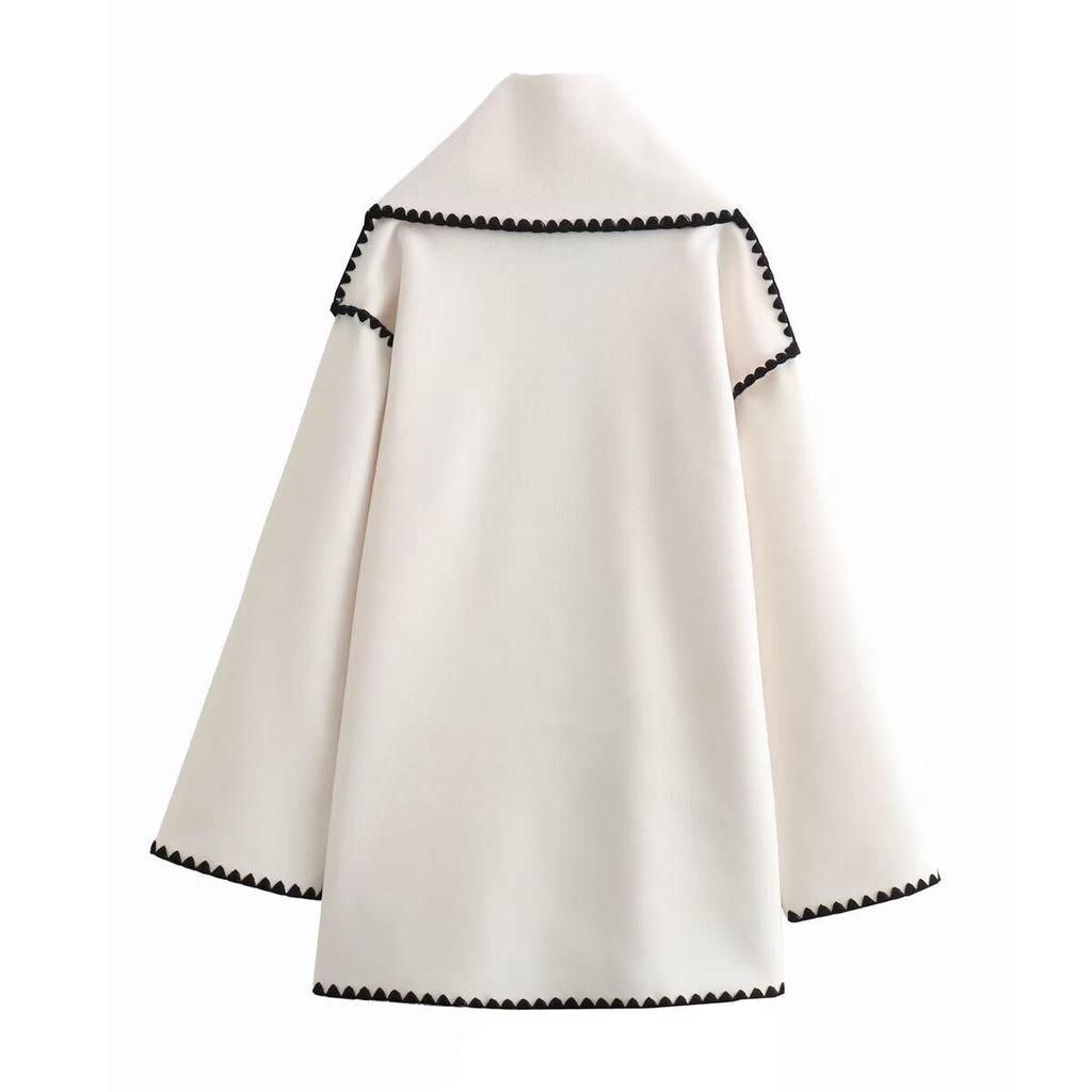 Women's European & American Style Scarf Spliced Casual Woolen Coat - Fashionable, Versatile, and Loose Fit