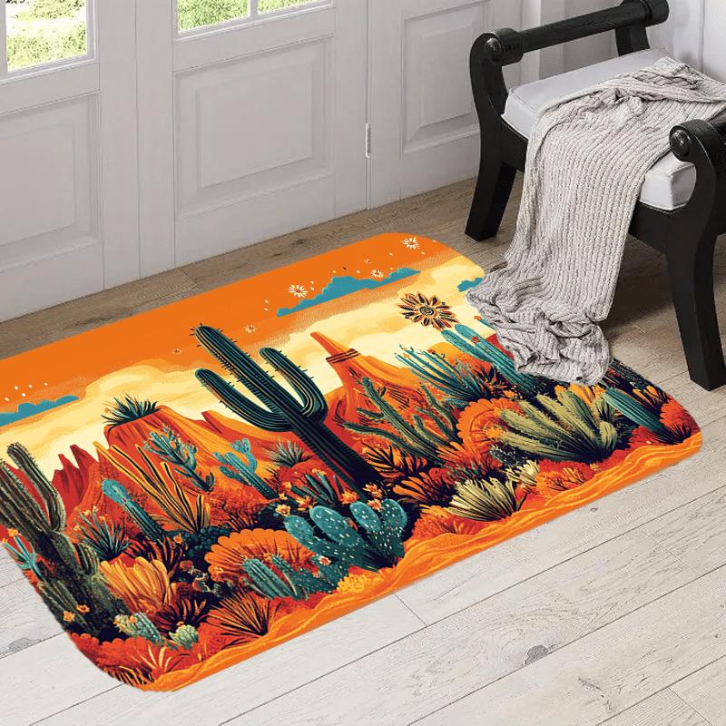 Southwest Cactus Doormat - Vibrant Tribal Polyester Entryway Rug, Non-Slip Indoor Outdoor Welcome Mat for Modern Home Decor