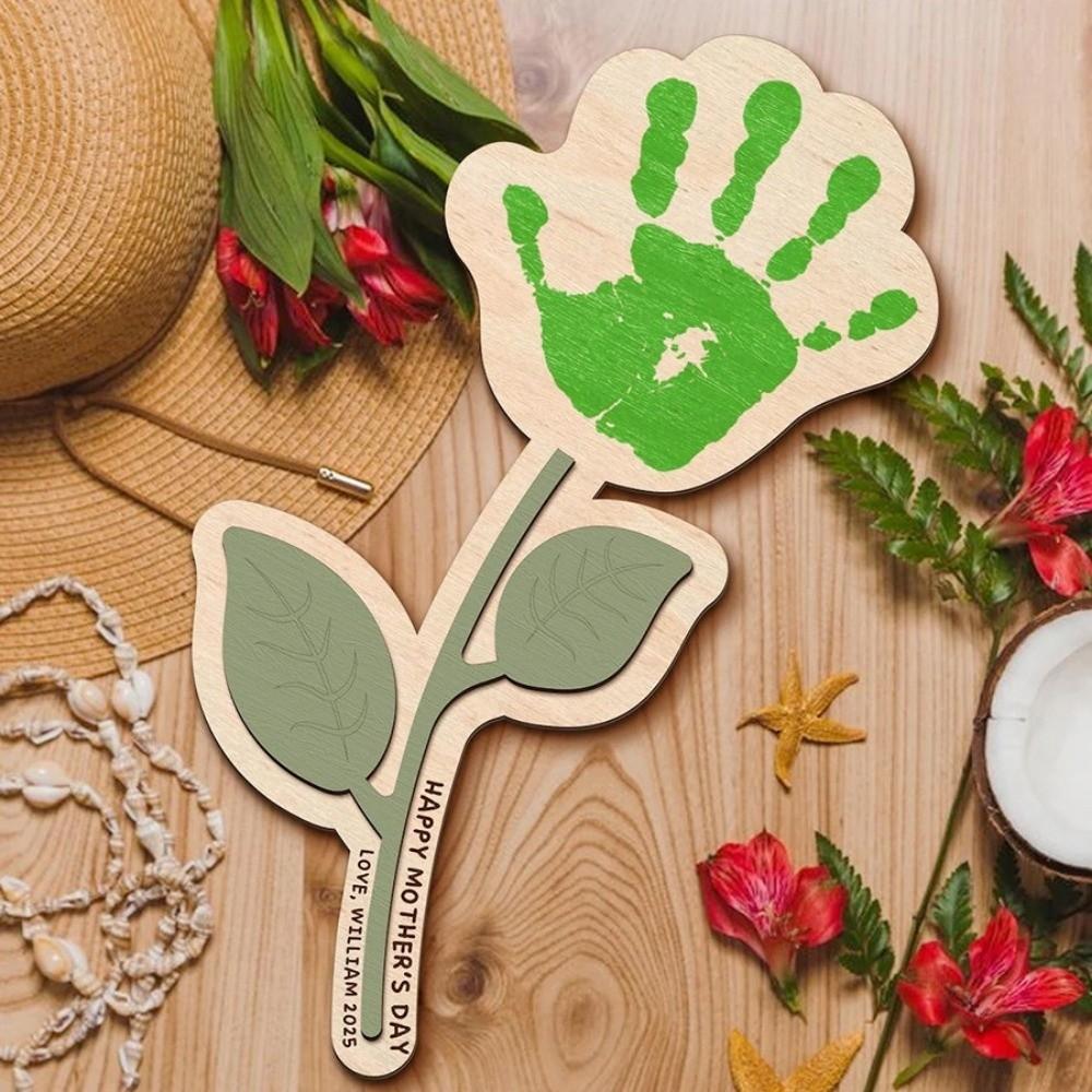 Decoration DIY Handprint Sign Ornament Flower Table Decor Wooden Flower Craft Mother's Day Gift
