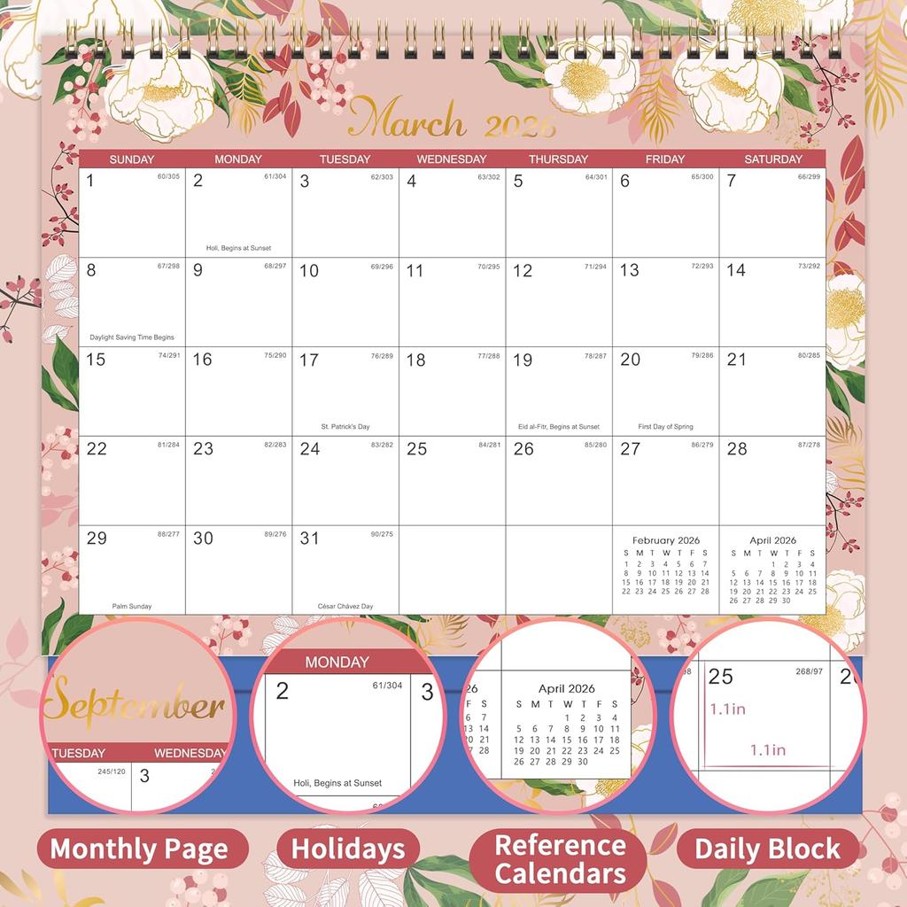 2026 Desk Calendar - Standing Flip Desktop Calendar 2026, 9.8" x 8.3", JAN. 2026 - DEC. 2026, Desktop Calendar, Lined Memoranda Pages, Twin-Wire