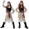 Carnival Vintage Pirate Costume Dress Medieval Buccaneer Outfit With Lace Dress Vest Belt Headscarf For Halloween Theme Party