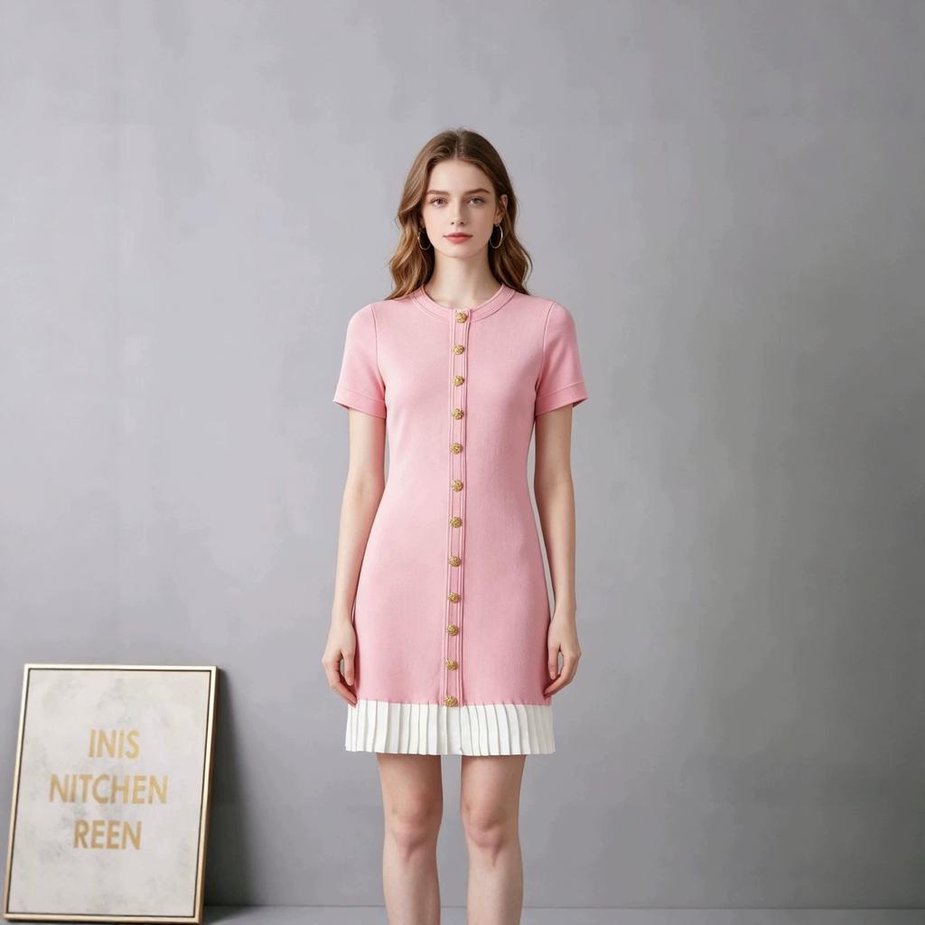 New French Xiaoxiangfeng Black Short-sleeved Dress, Pure Temperament Splicing Fake Two-piece Buckle Versatile Skirt