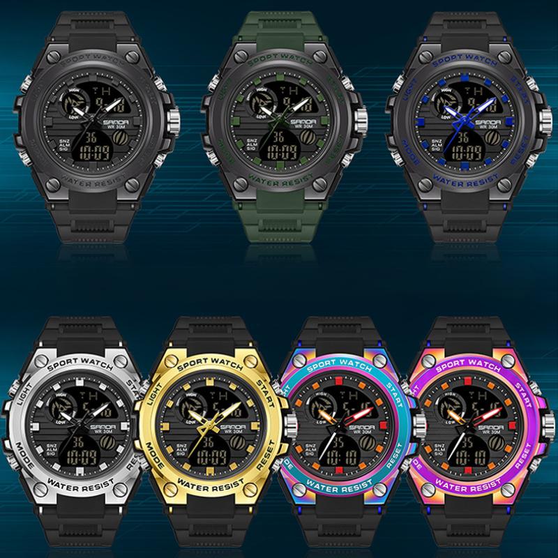 SANDA Fashion Trend Electronic Watch Multifunctional Waterproof Wristwatch