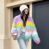 European and American Fur Imitation Beach Wool Short Macaron Light Color Contrasting Wool Splicing Coat Winter Lamb Wool Coat