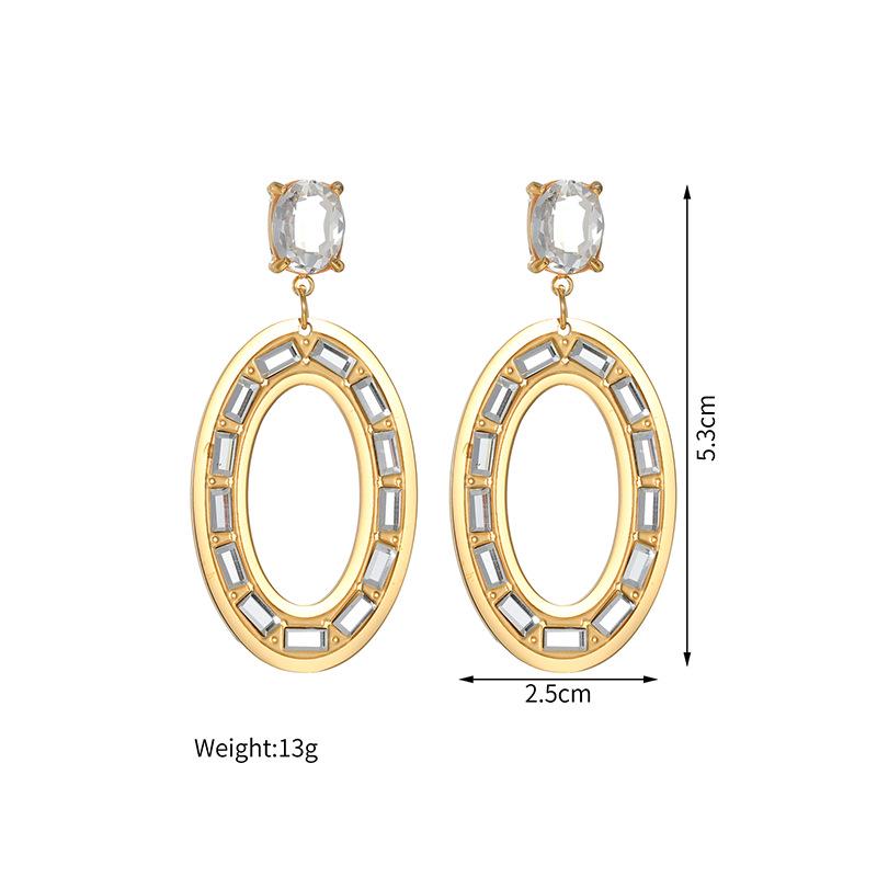 Geometrische Ovalen Holle Inleg Diamant Oorbellen - 18K Goud, Minimalistisch Roestvrij Staal Ontwerp voor Herfst/Winter.