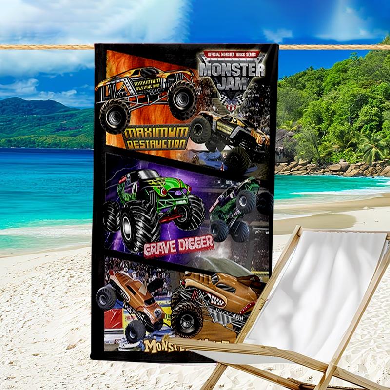 Beweis Strandtuch mit einem Monster Jam Muster - weich, saugfähig, schnelltrocknend, maschinenwaschbar - perfekt zum Schwimmen, Camping, Baden