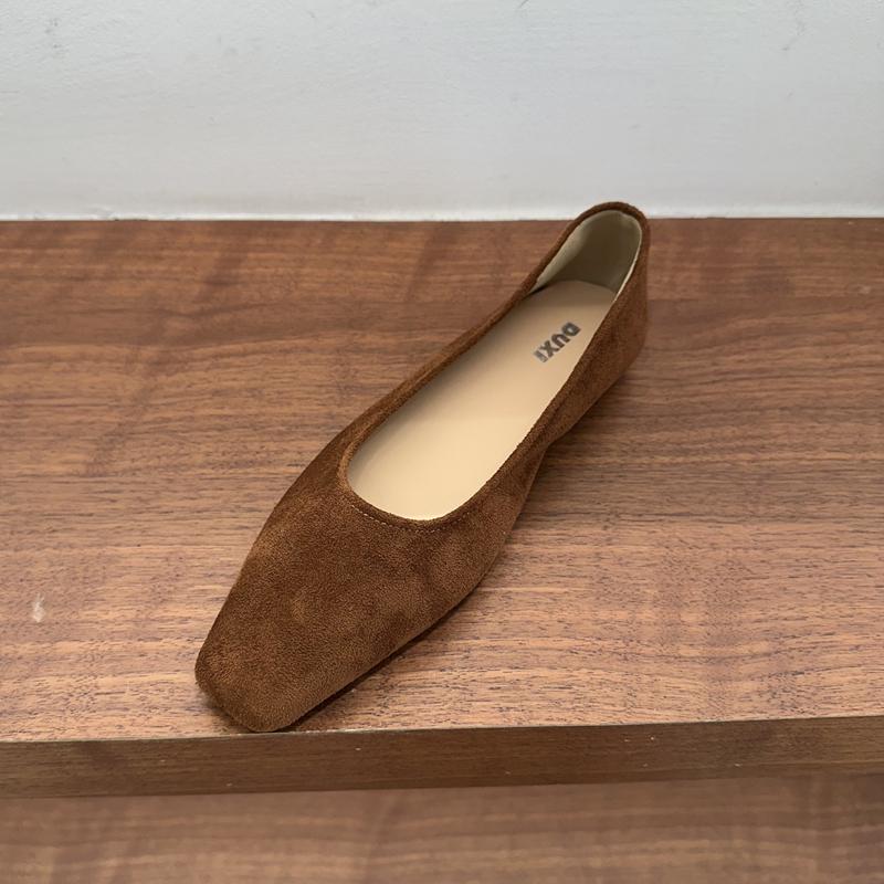 Mode SUOJIALUN 2025 Neue Marke Damen Ballerinas Mode Eckige Zehenpartie Flach Slipper Einzelne Schuhe Weicher Flacher Absatz Outdoor Kleid Bootsschuh