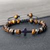 Men Women Braided Bracelet 8MM Natural Stone Christian Bless Jesus Cross Hematite Bead Bracelets Bangles Prayer Handmade Jewelry