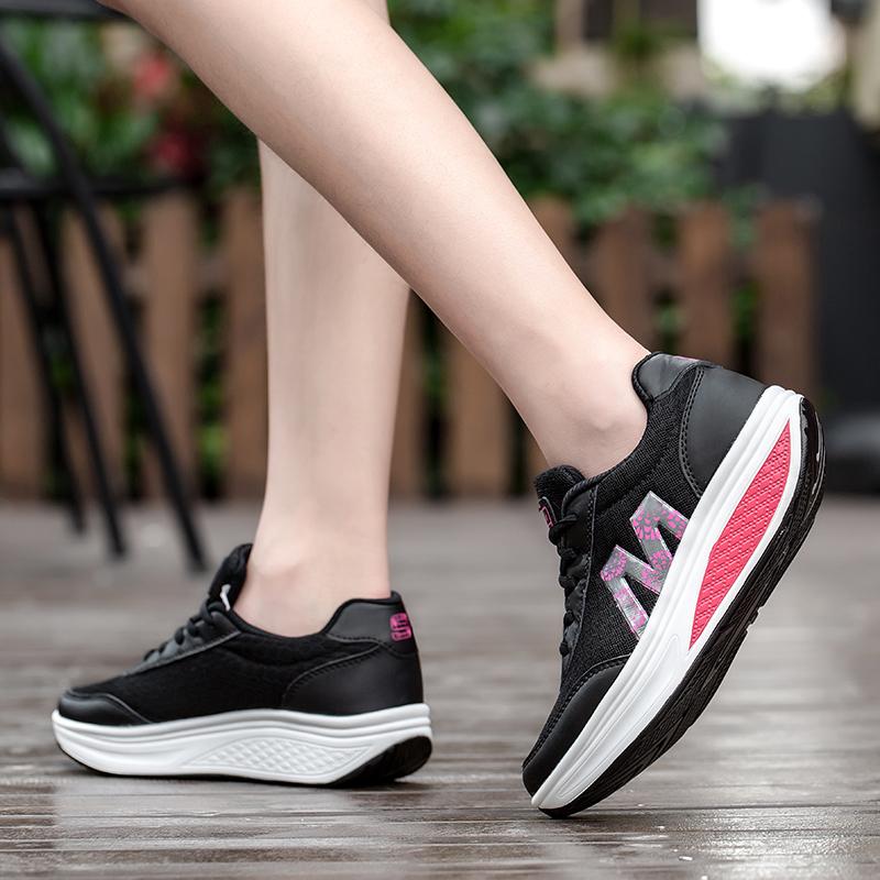 Fashion Women Platform Shoes Breathable Mesh Rocker Shoes Wedge Heels Non-slip Casual Walking Shoes
