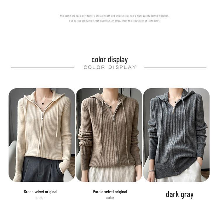 Korean Style Zipper Knit Cardigan - Long Sleeve, Loose Fit, Solid Color Hoodie