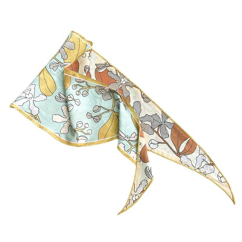 Spring and summer pastoral flower rhombus scarf dark pattern jacquard simulation silk scarf women's neck temperament small scarf tied bag