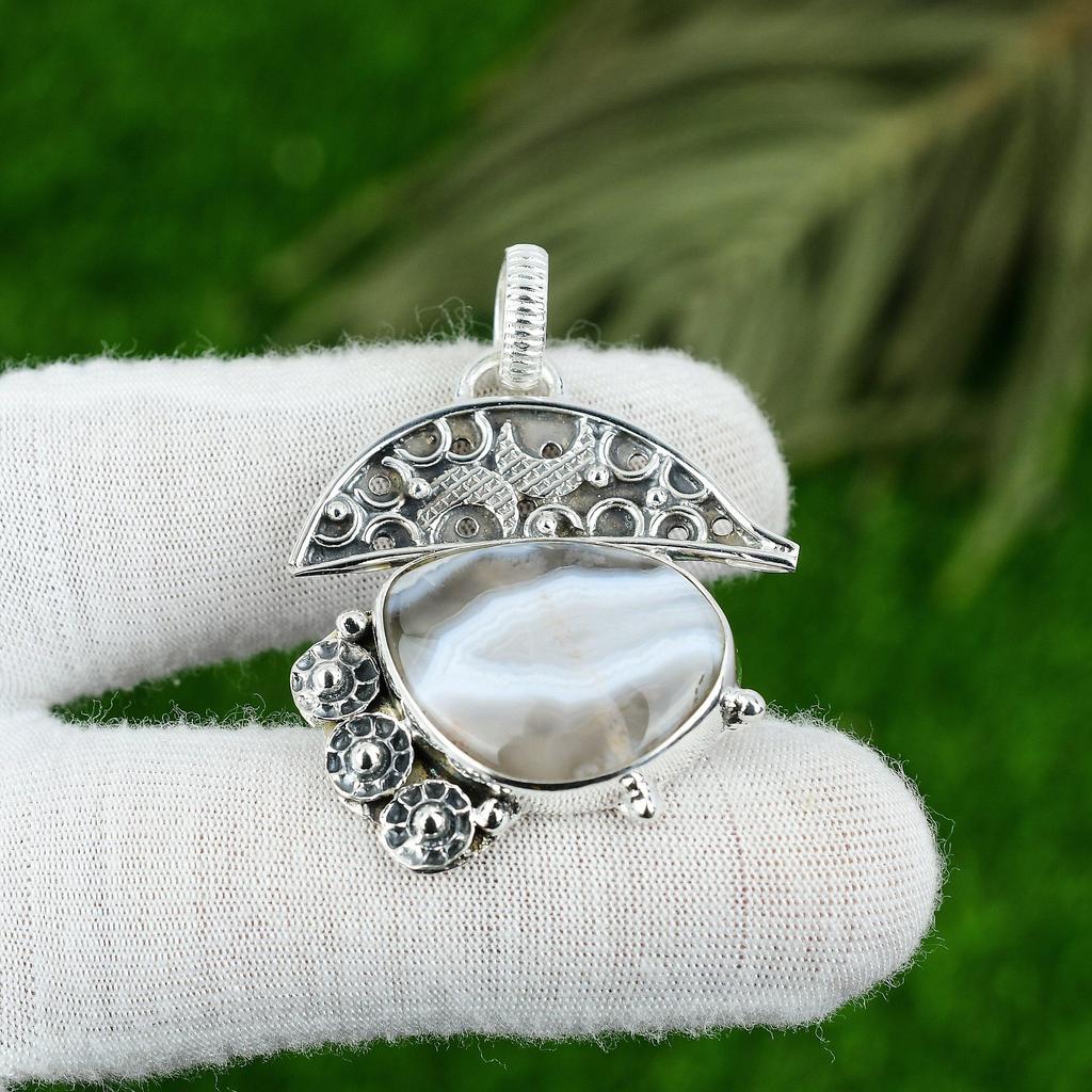 Natural Botswana Agate Gemstone Jewelry 925 Sterling Silver Pendant For Women