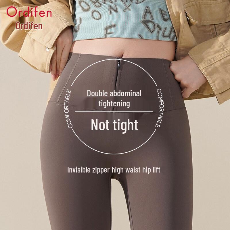 Oudifen Women's High-Waist Zipper Shaping Shark Leggings