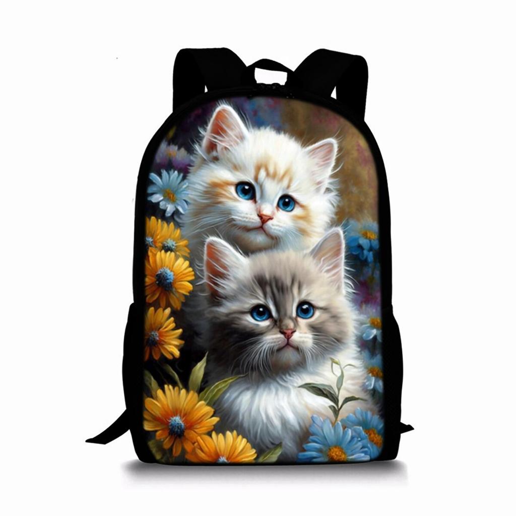 Zaino a strato singolo con stampa di gatti carini per ragazzi e ragazze Migliori regali Borsa scolastica a cartone animato piatto 2D per bambini Borse