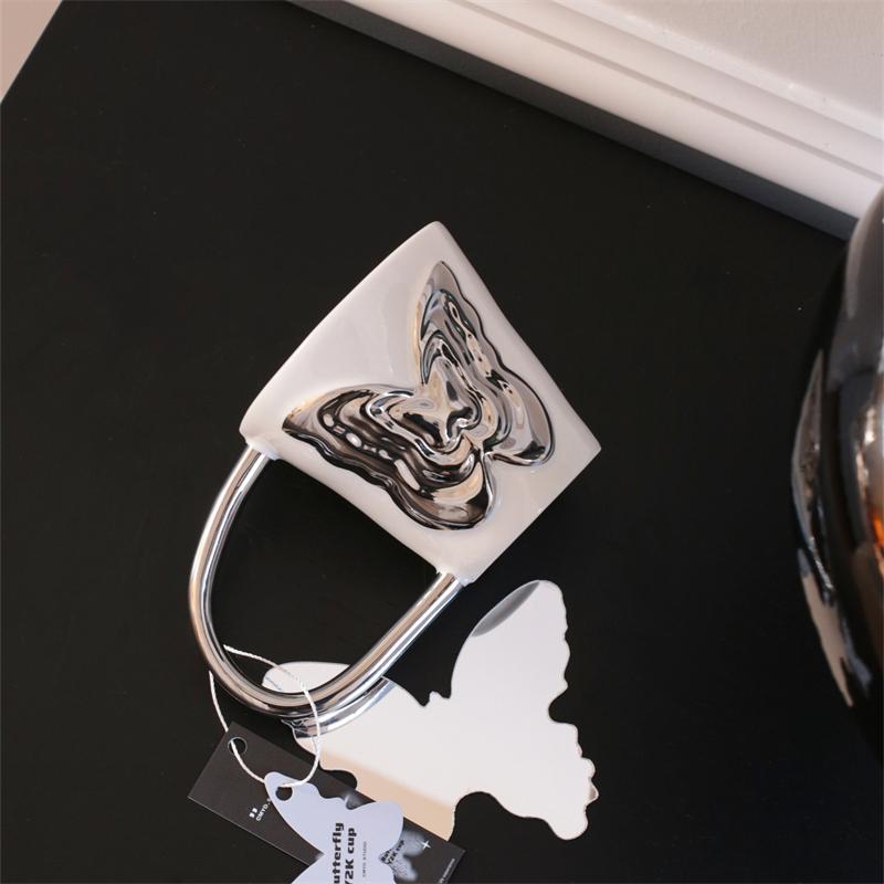 1Stk 320Ml Original Design Großer Henkel Silberne Schleife Tasse Kaffeetasse Großes Ohr Henkel Design Tasse Geeignet für Heimdekoration Heim Tägliches Trinken