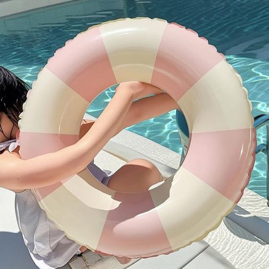 Ciambella da Nuoto a Strisce Vintage PVC Ispessito Gonfiabile Antistrappo Uomo Donna Anello Galleggiante Tubo Galleggiante per Piscina Festa in Spiaggia