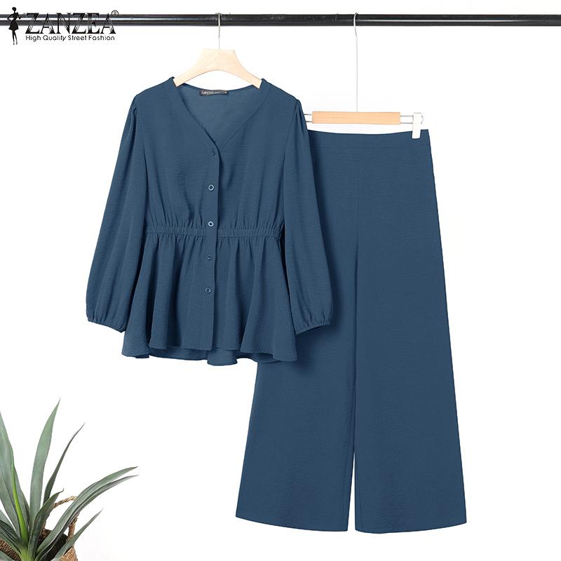 ZANZEA Lässiges zweiteiliges Anzug-Set für Damen mit langärmeliger Bluse und Hose