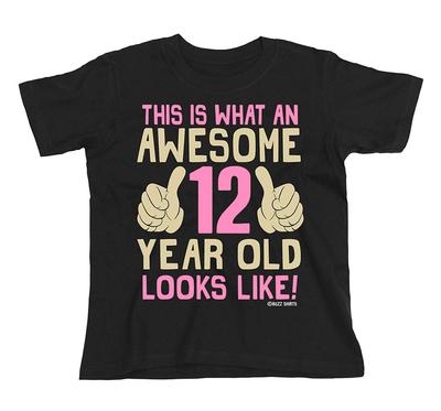 Girls 12th Birthday T-Shirt Kids  Cotton Awesome 12 Year Old GIFT Child