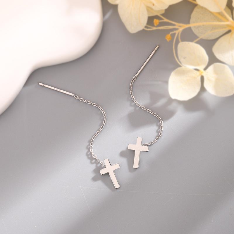 Fashion Silver Color Cross Line Earring for Women Girls Long Tassel Drop Earring Delicate Piercing Ear Jewelry Accessories