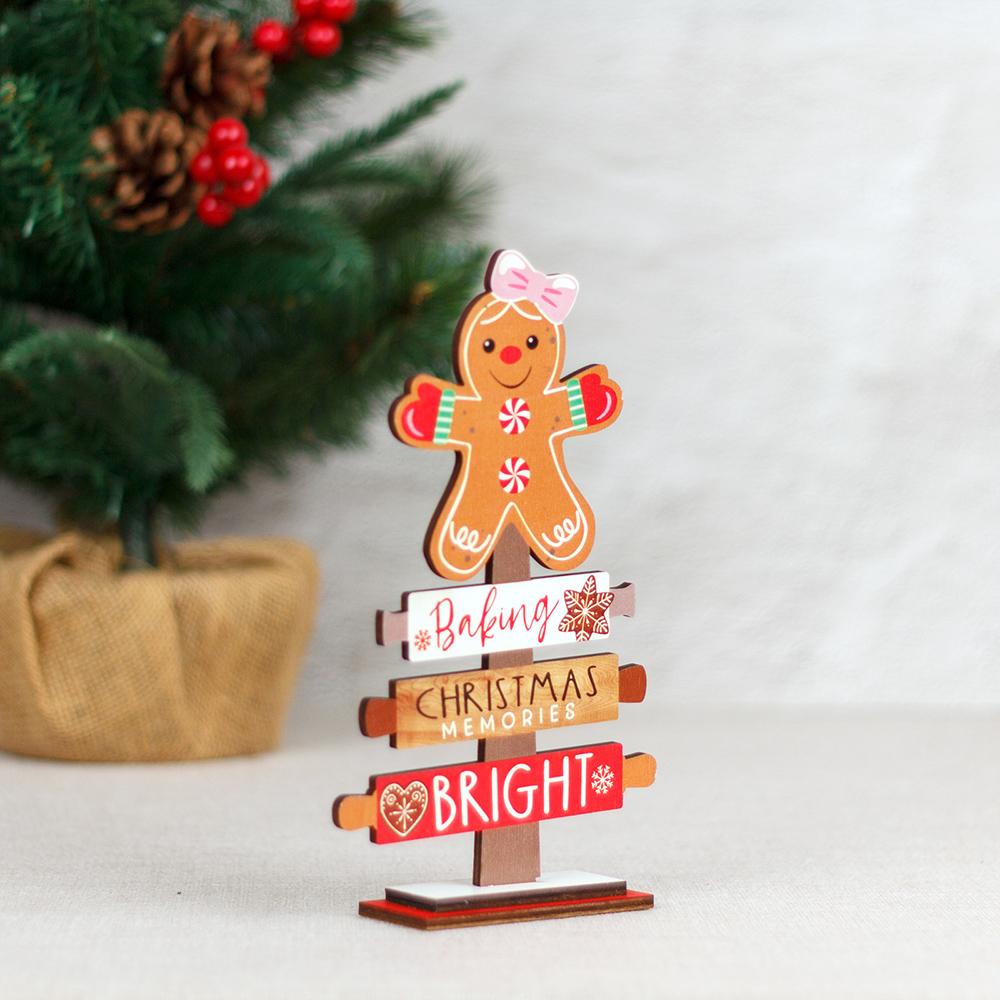 Desktop Christmas Tree Santa Claus Faceless Doll Gingerbread Man Wooden Christmas Signs Plaque Christmas Decoration Kids Gift