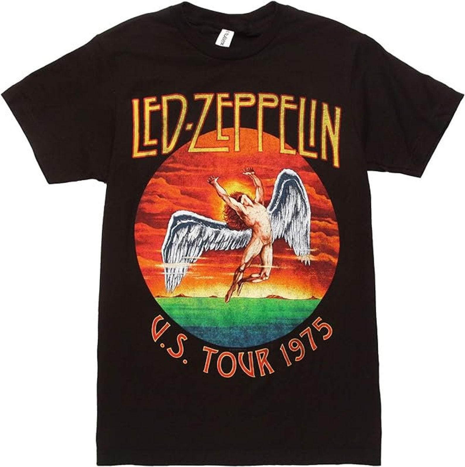 Led Zeppelin Concert Tour 1975 Mens T shirt- Officially Licensed Led Zeppelin Swan Song Icarus Tour Merch - Boyfriend Tee XL