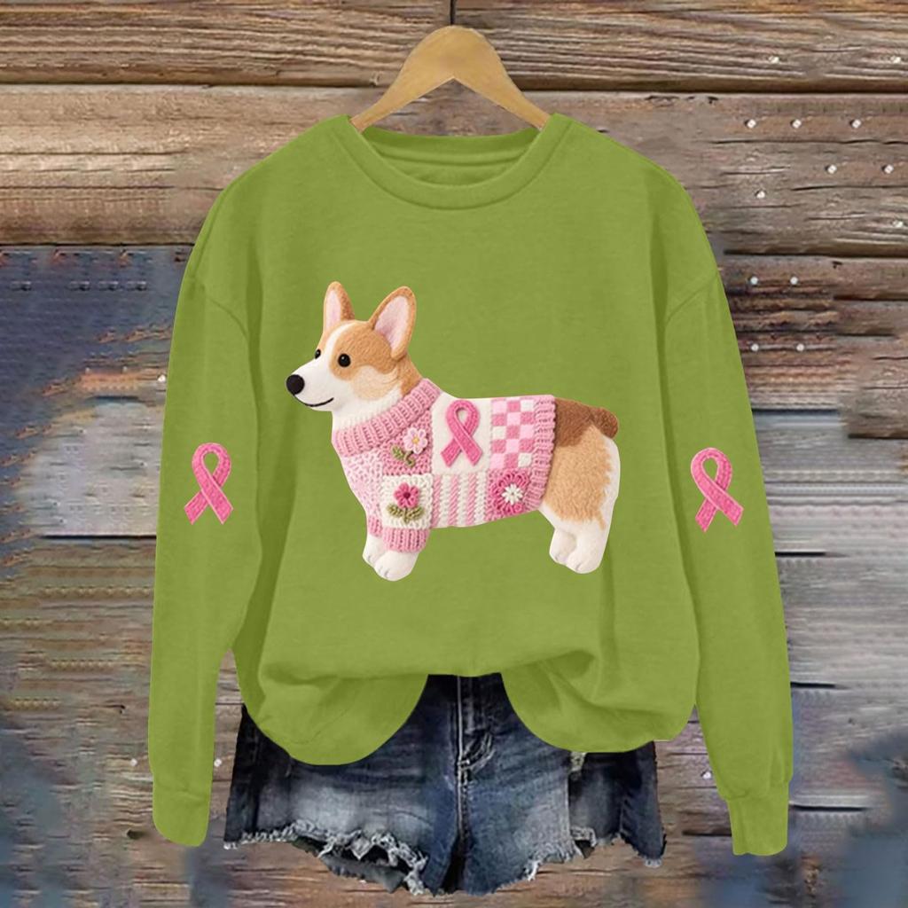 Breast  Sweatshirts For WomenRibbon Breast  Shirt Cute Dog Graphic  Long Sleeve Tops