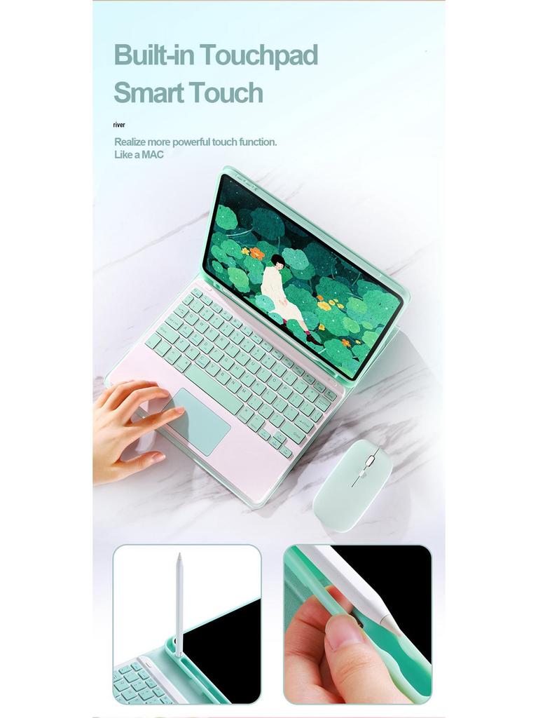 Compatible iPad Air 7th Gen Leather Case with Colorful Backlit Bluetooth Keyboard & Touchpad (10.9")