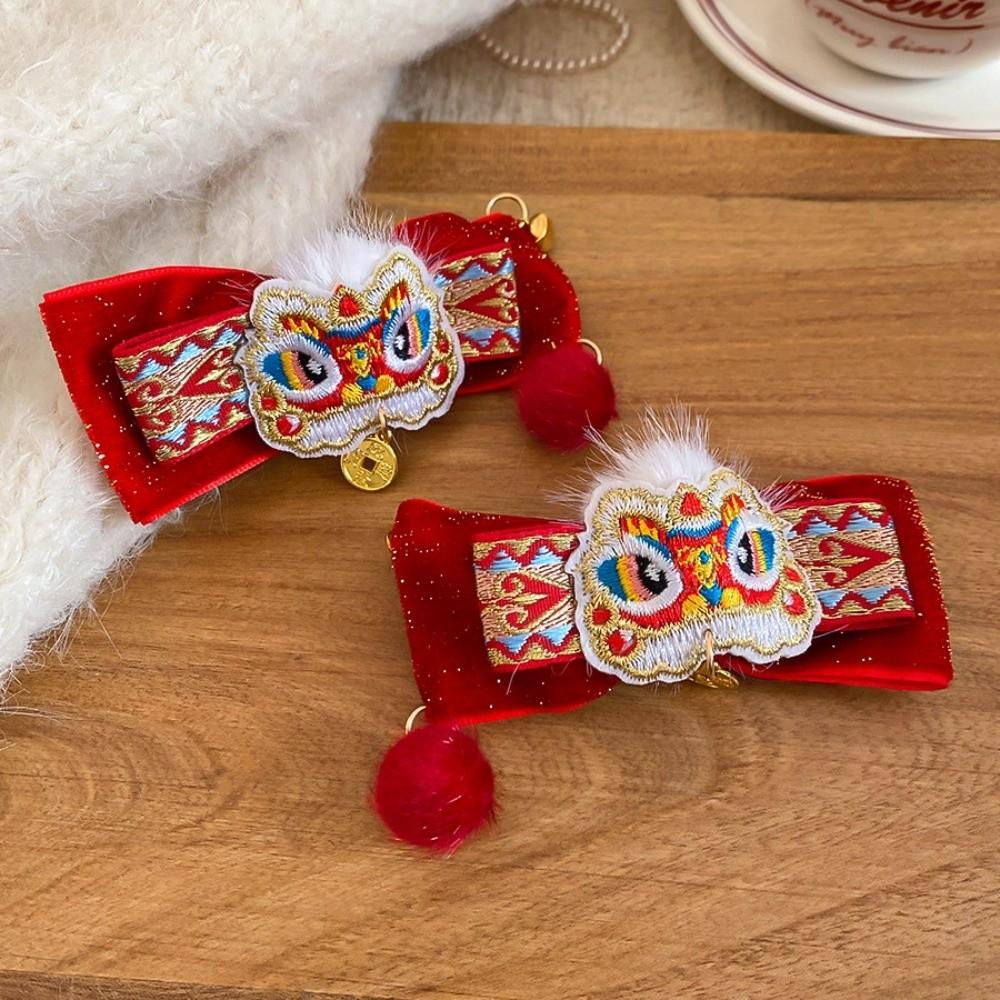 Cloth Chinese Tassel Bow Hairpin Lion Dance Flocking Hair Clip Photographic