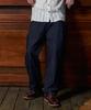 MAGOODGAN Chino 7708 Single-Pleat Linen Denim Balloon Fit Dark Indigo Half-Banding Denim Pants