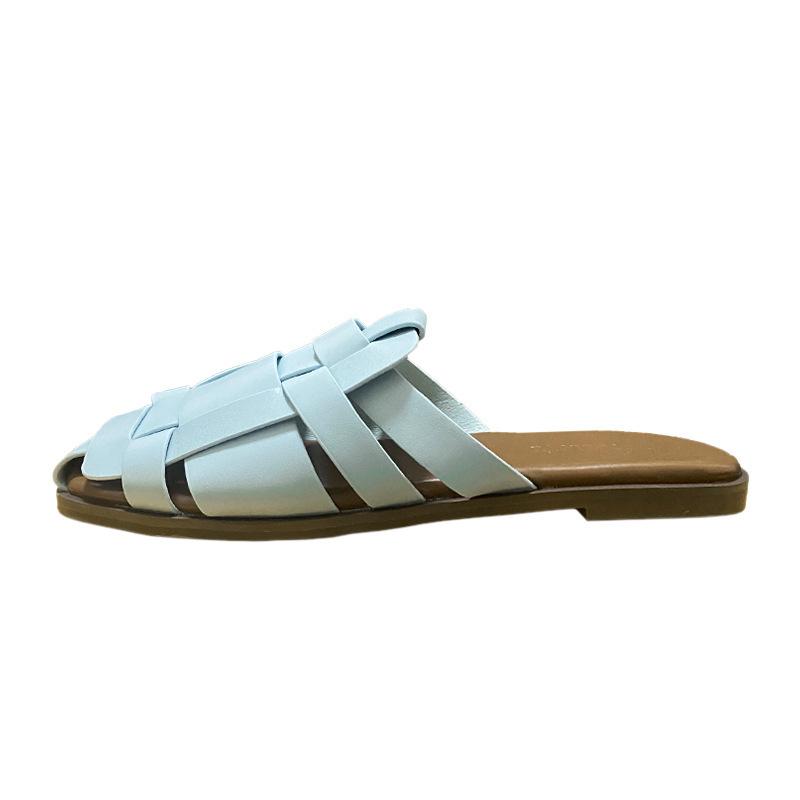 Roman style flat-bottomed slippers 2025 new retro woven straps bag head empty sandals niche soft-soled half slippers